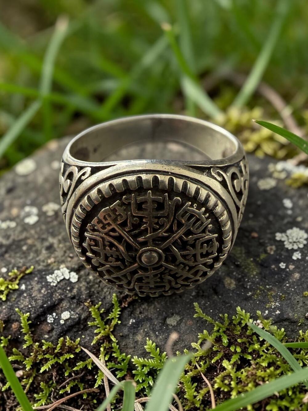 Vintage Men's Signet Ring Sterling Silver with Intricate Nordic Design